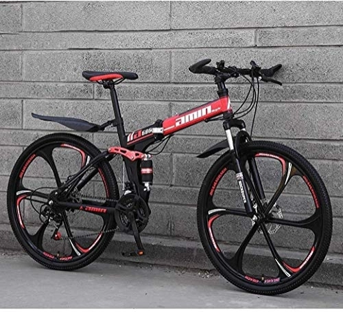 Folding Mountain Bike : Aoyo 26In Mountain Bike 21-Speed Folding Bikes, Double Disc Brake Racing Bicycle, Full Suspension Anti-Slip, Lightweight Aluminum Frame, Suspension Fork