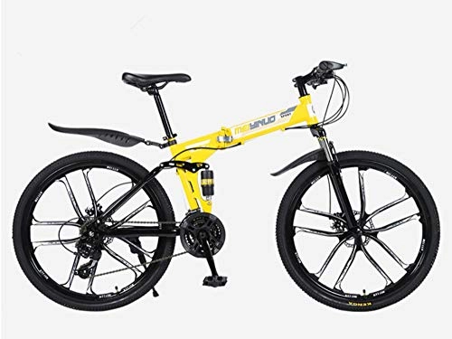 Folding Mountain Bike : ART-HDeck Mountain Bike 10 Cutter Wheel yellow 24 inch / 24 speed Steel Frame MTB Bicycle with Dual Suspension Folding Bike Disc Brake Mountain Bike for Adult