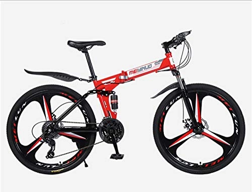 Folding Mountain Bike : ART-HDeck Mountain Bike 3 Cutter Wheel red 24 inch / 21 speed Steel Frame MTB Bicycle with Dual Suspension Folding Bike Disc Brake Mountain Bike for Adult