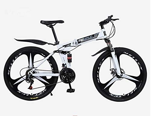 Folding Mountain Bike : ART-HDeck Mountain Bike 3 Cutter Wheel white 26 inch Steel Frame MTB Bicycle with Dual Suspension Folding Bike Disc Brake Mountain Bike for Adult