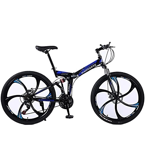 Folding Mountain Bike : ASPZQ Folding Mountain Bike, Double Disc Brakes, Double Shock Absorption, Variable Speed Mountain Bike, One-Wheeled Bicycle, B, 26 inch 30 speed