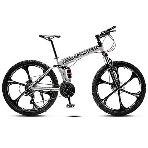 Folding Mountain Bike : AUTOKS Mountain Bicycle, 26" Folding Mountain Bike 21 / 24 / 27 / 30 Wheel Front Suspension Mountain Bike Adult Double Disc Brake Speed Bicycle