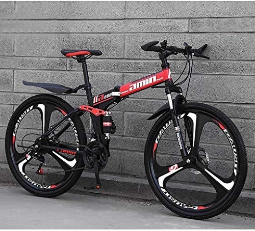 Folding Mountain Bike : AZYQ Mountain Bike Folding Bikes, 26" 30-Speed Double Disc Brake Full Suspension Anti-Slip, Lightweight Aluminum Frame, Suspension Fork, Red, A