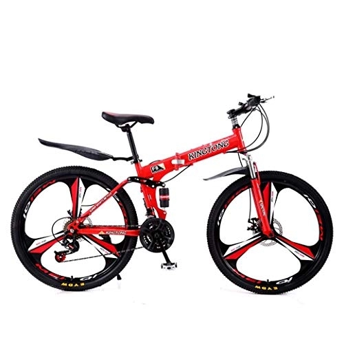 Folding Mountain Bike : AZYQ Mountain Bike Folding Bikes, 27-Speed Double Disc Brake Full Suspension Anti-Slip, Lightweight Aluminum Frame, Suspension Fork, Multiple Colors-24 Inch / 26 inch, Red2, 24 inch