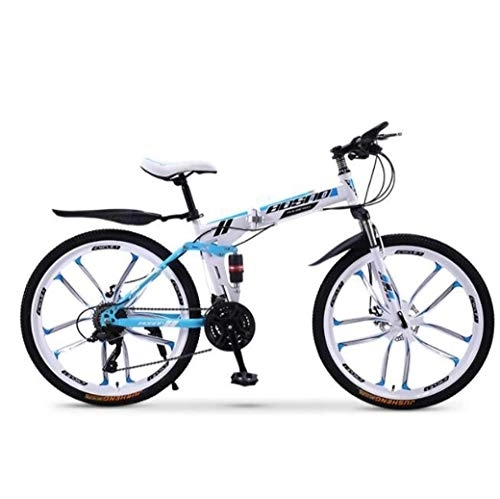 Folding Mountain Bike : AZYQ Mountain Bike Folding Bikes, 27-Speed Double Disc Brake Full Suspension Anti-Slip, Off-Road Variable Speed Racing Bikes for Men and Women, B3, 24 inch