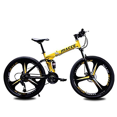 Folding Mountain Bike : B-D Folding Mountain Bike for Adults, Country Mountain Bike 24 / 26 Inch with Double Disc Brake Carbon Steel Frame MTB Bicycle with 3 Cutter Wheel, Yellow, 26inch
