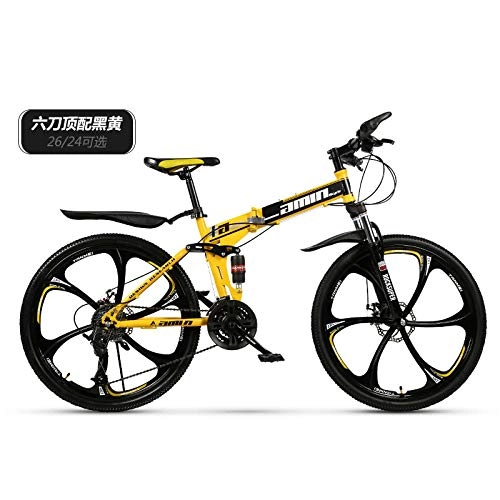 Folding Mountain Bike : backpacke 26 inch off-road mountain bike bicycle folding mountain bike-Six-cutter wheel (yellow)_26 inches x 17 inches