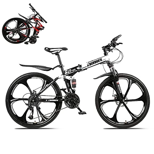Folding Mountain Bike : BaiHogi Professional Racing Bike, Folding Mountain Bike, Full Suspension MTB, Folding Outroad Bicycles, Folded Within 10 Seconds, 21 * 24 * 27 * 30-Speed, 24 26-inch Wheels Outdoor Bicycle