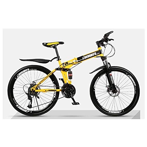 Folding Mountain Bike : BANANAJOY Outdoor sports Folding Mountain Bike Bicycle One Wheel Double Disc Brakes OffRoad Bicycle Male Student Adult 21 Speed 26 Inches (Color : Yellow)