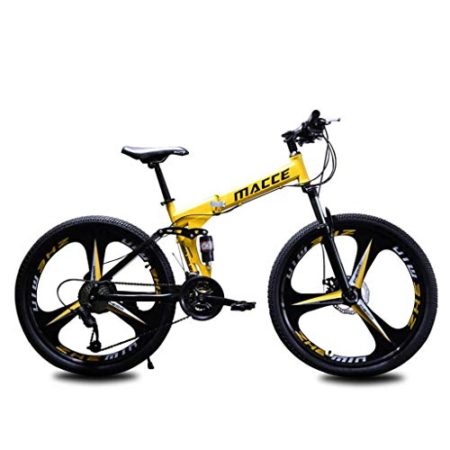 Folding Mountain Bike : Bdclr 21-speed Foldable Mountain Bike Double shock absorption Soft tail bicycle 24 / 26 inch, Yellow, 26inches