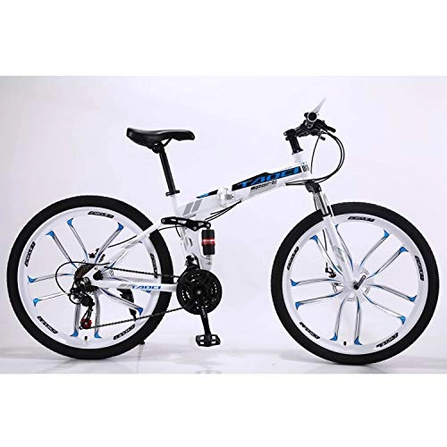 Folding Mountain Bike : Bdclr 26 inches Dual Suspension Magnesium alloy overall ten knife tire 21 speed fold Mountain Bike, White