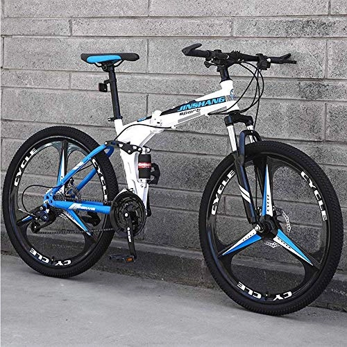 Folding Mountain Bike : BHDYHM Mountain Bike, Folding Mountain Bike 21 / 24 / 27 Speed Bike Full Suspension Mtb Foldable Frame 24 Inch 3 Spoke Wheels, 24 inch-24 speed