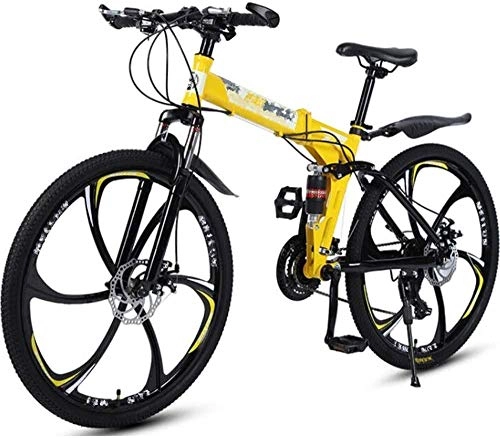 Folding Mountain Bike : BHDYHM Unisex Folding Bike, Freewheel Derailleur Gears, Foldable Mountain Bike Men, Full Suspension, Ladies Bike, Yellow-27 Speed