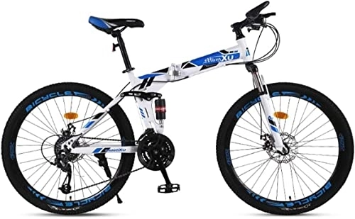 Folding Mountain Bike : Bicycle, Mountain Bike Child Bicycles 21 / 24 / 27 Speed Steel Frame 27.5 Inches 3-Spoke Wheels Dual Suspension Folding Bike, Blue, 27speed