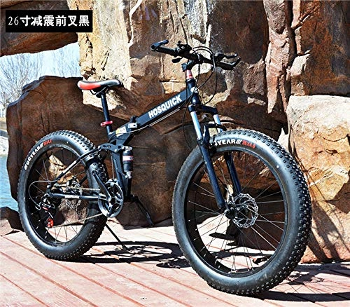Folding Mountain Bike : Bike Bike Mountain Bikes Exercise Bike for Home Bike Male and Female Bicycles Wide Fat tire Downhill Mountain Beach Snow Bicycle Outdoor Sport 20 / 26 inch 27 Speed Folding Bike-Black_20 inch