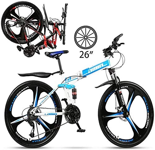 Folding Mountain Bike : Bikes for men, Foldable Trekking Bicycle Cross Trekking Bikes 26 Inch MTB Adult Land Gearshift Steel Frame Bicycle Hardtail Mountain Bike-21 speed_Blue