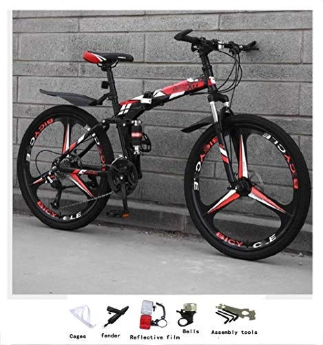 Folding Mountain Bike : BLCVC 21-speed folding bicycle mountain adult female boy going to school wagon foot-mounted double disc brake high carbon steel three cutter wheel 24 / 26inch