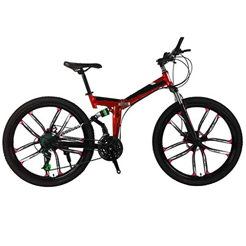 Folding Mountain Bike : Blingko Lightweight Bike MountainBike 26 Inches, MTB Bicycle with 10 Cutter Wheel, High-carbon Steel Frame, 21 Speed Mountain Bikes for Mountain, Road, Urban (Red)
