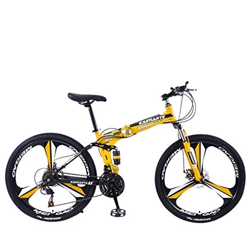 Folding Mountain Bike : Blssom Adult Mountain Bikes, 26in Carbon Steel Mountain Bike 21 Speed Bicycle Full Suspension MTB, 21 Speed Gears Dual Disc Brakes Mountain Bicycle (C, 1PC)