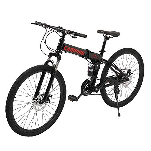 Folding Mountain Bike : Bonnlo 26-inch Folding Mountain Bike, 21 Speed Mountain Bicycle Foldable With High Carbon Steel Frame & Double Disc Brake, Front Suspension Anti-Skid Shock-absorbing Front Fork, Outdoor Adult Bike