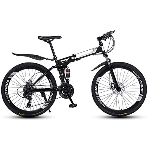 Folding Mountain Bike : BXU-BG Outdoor sports Folding Mountain Bike 21 Speed Mountain Bike 26 Inches Dual Suspension Bicycle And Double Disc Brake (Color : Black)