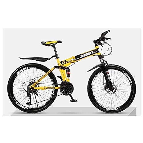 Folding Mountain Bike : BXU-BG Outdoor sports Folding Mountain Bike Bicycle One Wheel Double Disc Brakes OffRoad Bicycle Male Student Adult 21 Speed 26 Inches (Color : Yellow)