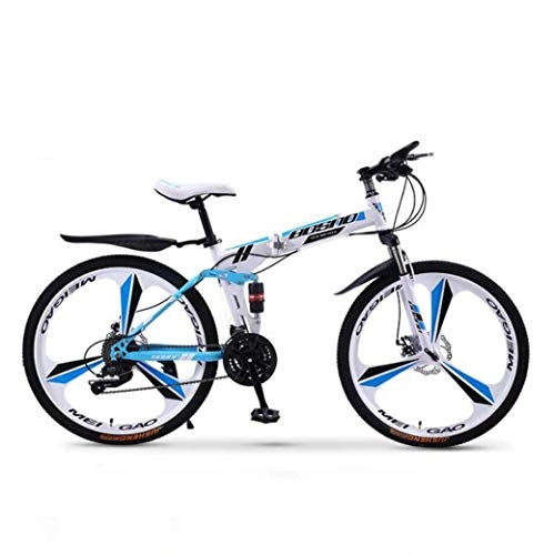 Folding Mountain Bike : BXU-BG Outdoor sports Mountain Bike Folding Bikes, 27Speed Double Disc Brake Full Suspension AntiSlip, OffRoad Variable Speed Racing Bikes for Men And Women (Color : B1, Size : 24 inch)
