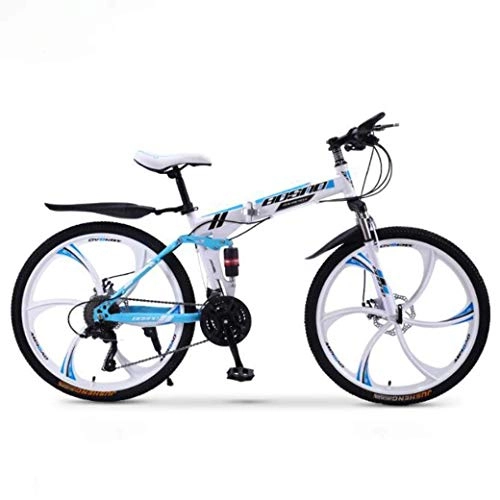 Folding Mountain Bike : BXU-BG Outdoor sports Mountain Bike Folding Bikes, 27Speed Double Disc Brake Full Suspension AntiSlip, OffRoad Variable Speed Racing Bikes for Men And Women (Color : B2, Size : 26 inch)