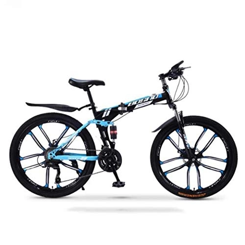 Folding Mountain Bike : BXU-BG Outdoor sports Mountain Bike Folding Bikes, 27Speed Double Disc Brake Full Suspension AntiSlip, OffRoad Variable Speed Racing Bikes for Men And Women (Color : C3, Size : 24 inch)