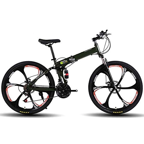 Folding Mountain Bike : Chenbz Outdoor sports 26Inch Mountain Bike, Folding Bicycles, Full Suspension And Dual Disc Brake, Carbon Steel Frame 27Speed Bike (Color : Green)