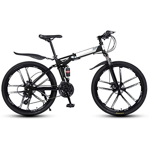 Folding Mountain Bike : Chenbz Outdoor sports Adult Mountain Bike 26" Full Suspension 21 Speed Mens Womans Folding Mountain Bike Bicycle High Carbon Steel Frames with Double Shock Absorber (Color : Black)