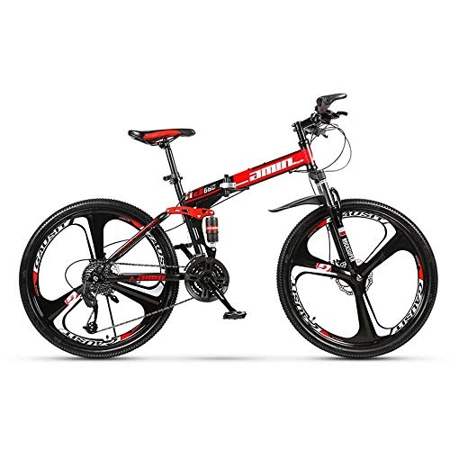 Folding Mountain Bike : Chenbz Outdoor sports Folding mountain bike, 26 inch 27speed variable speed double shock absorption front and rear disc brakes soft tail men adult outdoor riding travel, C (Color : A)