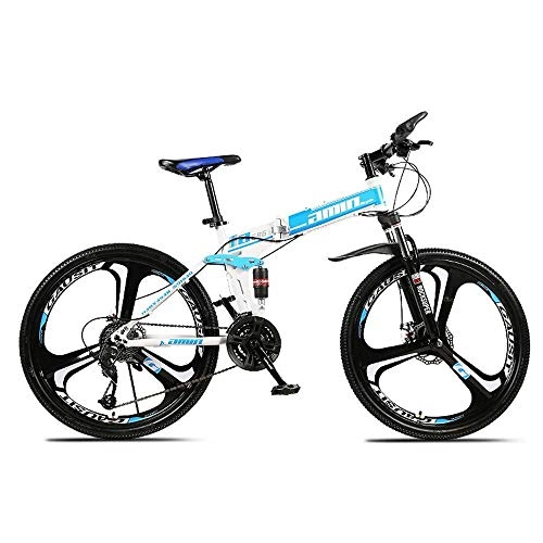 Folding Mountain Bike : Chenbz Outdoor sports Folding mountain bike, 26 inch 27speed variable speed double shock absorption front and rear disc brakes soft tail men adult outdoor riding travel, C (Color : B)