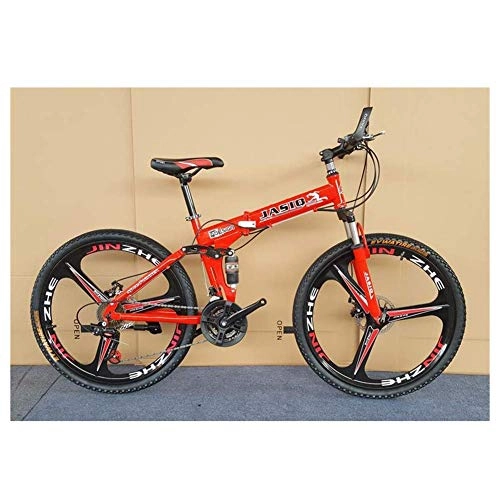 Folding Mountain Bike : Chenbz Outdoor sports Mountain Bike, Folding Bike, 26" Inch 3Spoke Wheels HighCarbon Steel Frame, 27 Speed Dual Suspension Folding Bike with Disc Brake (Color : Red)
