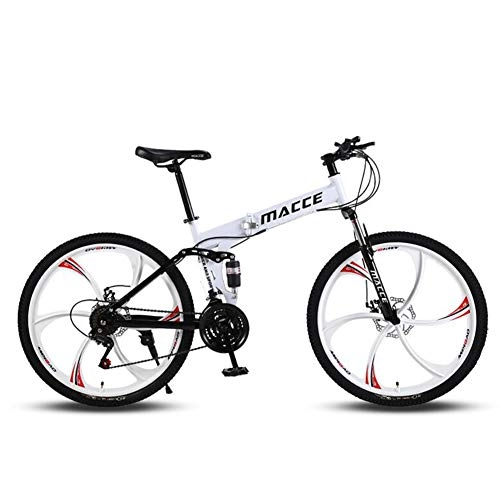 Folding Mountain Bike : CHJ Folding Mountain Bike 21 / 24 / 27 Speed 26 Inch Double Disc Brake Bicycle Mountain Bike Men And Women Off-Road Competition, White 26 inch, 27 speed