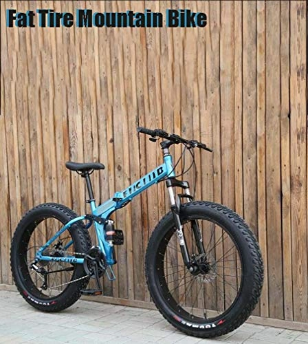 Folding Mountain Bike : Cloth-YG Fat Tire Mens Folding Mountain Bike, 17-Inch Double Disc Brake / High-Carbon Steel Frame Bikes, 7-Speed, 24-26 inch Wheels, Off-Road Beach Snowmobile Bicycle, Blue, 24inch