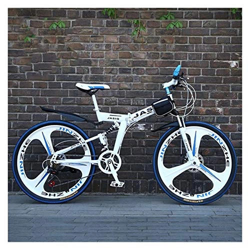 Folding Mountain Bike : Convenient 24 / 26 Inch Wheel 27Speed Variable Speed Road Bicycle Adult Foldable Mountain Bike Men Carbon Steel Frame Racing Ride (Color : Blue 3 knife, Size : 27 Speed)
