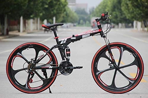 Folding Mountain Bike : Convenient Foldable Ultra-Lightweight Mountain Bike 4-Variable Speeds Dual Brake Folding Bicycle For Student Man And Women Adult Bike (Color : Black 6 blade, Size : 21)
