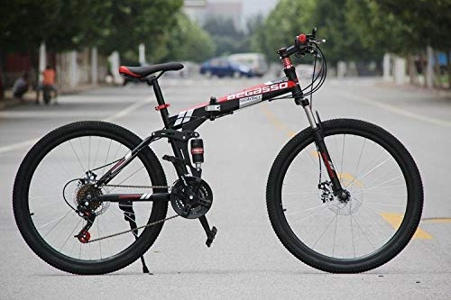 Folding Mountain Bike : Convenient Foldable Ultra-Lightweight Mountain Bike 4-Variable Speeds Dual Brake Folding Bicycle For Student Man And Women Adult Bike (Color : Black, Size : 21)