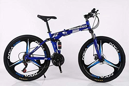 Folding Mountain Bike : Convenient Foldable Ultra-Lightweight Mountain Bike 4-Variable Speeds Dual Brake Folding Bicycle For Student Man And Women Adult Bike (Color : Blue 3 blade, Size : 21)