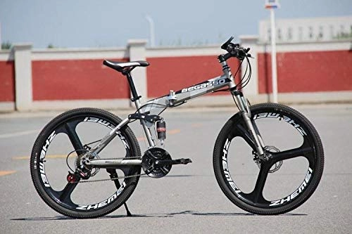 Folding Mountain Bike : Convenient Foldable Ultra-Lightweight Mountain Bike 4-Variable Speeds Dual Brake Folding Bicycle For Student Man And Women Adult Bike (Color : Gray 3 blade, Size : 30)