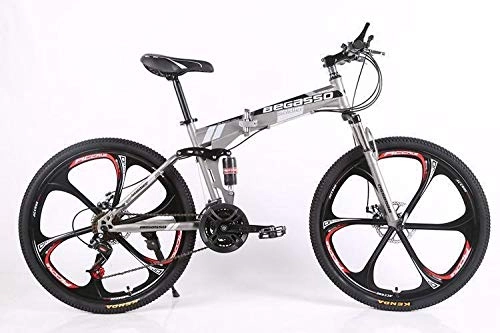 Folding Mountain Bike : Convenient Foldable Ultra-Lightweight Mountain Bike 4-Variable Speeds Dual Brake Folding Bicycle For Student Man And Women Adult Bike (Color : Gray 6 blade, Size : 24)