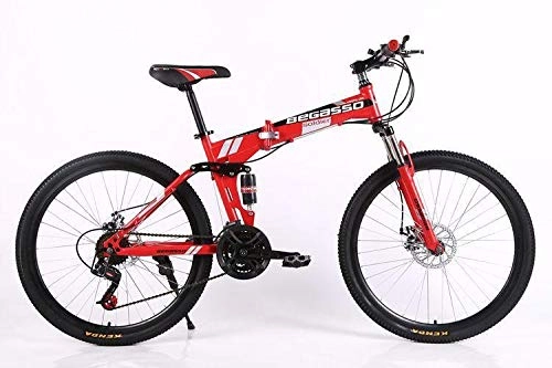 Folding Mountain Bike : Convenient Foldable Ultra-Lightweight Mountain Bike 4-Variable Speeds Dual Brake Folding Bicycle For Student Man And Women Adult Bike (Color : Red, Size : 30)