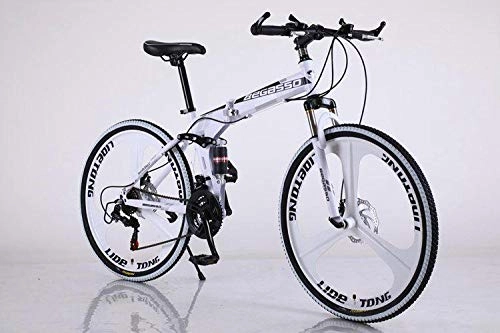 Folding Mountain Bike : Convenient Foldable Ultra-Lightweight Mountain Bike 4-Variable Speeds Dual Brake Folding Bicycle For Student Man And Women Adult Bike (Color : White 3 blade, Size : 21)