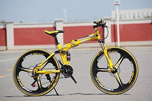 Folding Mountain Bike : Convenient Foldable Ultra-Lightweight Mountain Bike 4-Variable Speeds Dual Brake Folding Bicycle For Student Man And Women Adult Bike (Color : Yellow 3 blade, Size : 21)