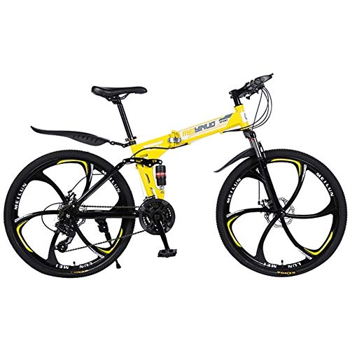 Folding Mountain Bike : Dafang 26 inch folding bicycle small lightweight portable bicycle durable top high carbon steel mountain bike adult student cycling-Yellow_4