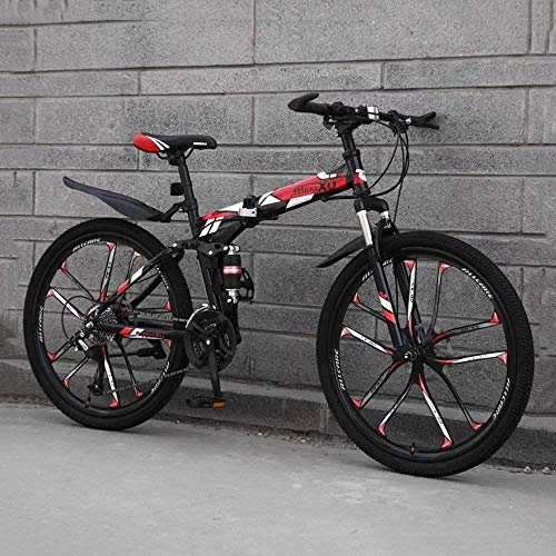 Folding Mountain Bike : DALUXE 24 Speed Folding Mountain Road Bike Beach Bicycle Male And Female Students 24-inch Double Absorber Shock Adult Dual Disc Track Shift Urban Bike, red, 26 inches