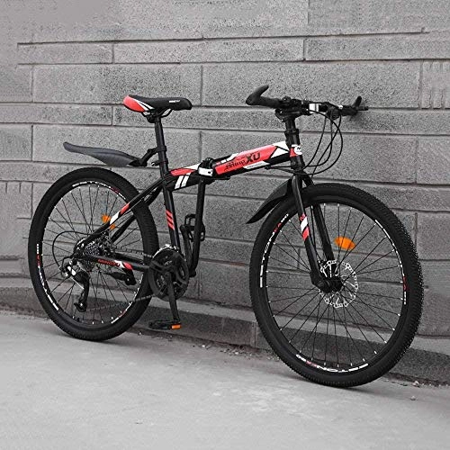 Folding Mountain Bike : DALUXE 24 Speed Sturdy Folding Mountain Road Bike Beach Bicycle Male And Female Students 24-inch 24-inch Double Absorber Shock Adult Dual Disc Track Shift Urban Bike, red, 24