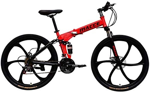 Folding Mountain Bike : DALUXE 26 Inch Folding Bicycle Adults Carbon Steel Foldable Mountain Bike Bicycle 21 Mtb Full Women Speed Shimano For Suspension & Men, red