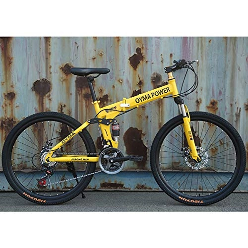 Folding Mountain Bike : Dapang 26" / 26inch Folding Mountain Bike, 21 / 24 / 27 speed, Unisex, Steel Frame Spoke wheel Integrated Wheel, Premium Full Suspension, Yellow, 24speed